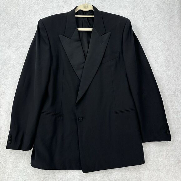Canali Double Breasted Black Wool Tuxedo‎ Jacket Mens 42L Peak Lapel - Picture 1 of 13